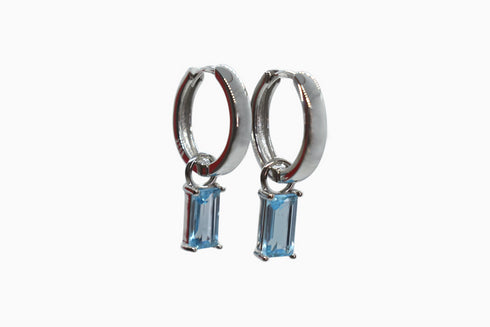 Ameya अमेय | Blue Topaz | Hoop | Silver | Rhodium Plated