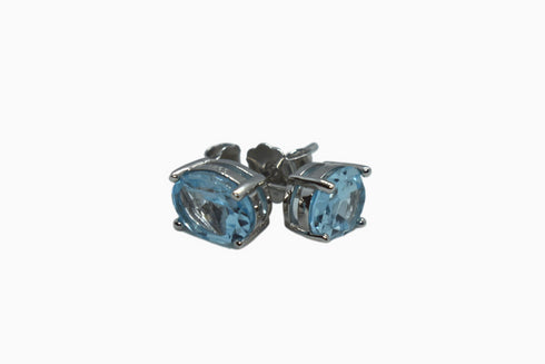 Divya दिव्या | Blue Topaz | Stud Earrings | Silver | Rhodium Plated