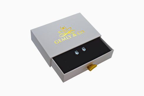 Divya दिव्या | Blue Topaz | Stud Earrings | Silver | Rhodium Plated