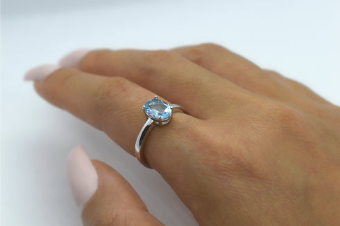 Divya दिव्या | Blue Topaz | Ring | Silver | Rhodium Plated
