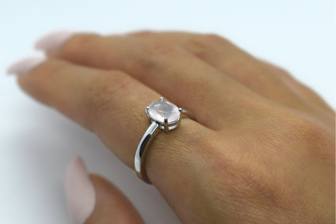 Divya दिव्या | Rosenquarz | Ring | Silber | Rhodiniert