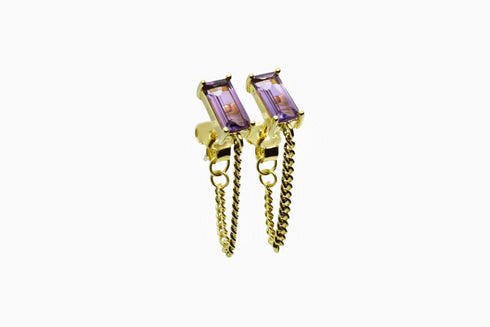 Ameya अमेय | Amethyst | Ohrstecker mit Kette | 18K Vermeil Vergoldung