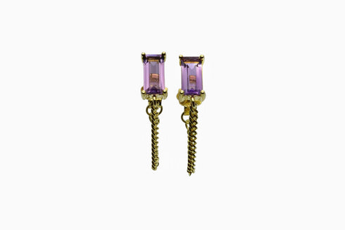 Ameya अमेय | Amethyst | Ohrstecker mit Kette | 18K Vermeil Vergoldung