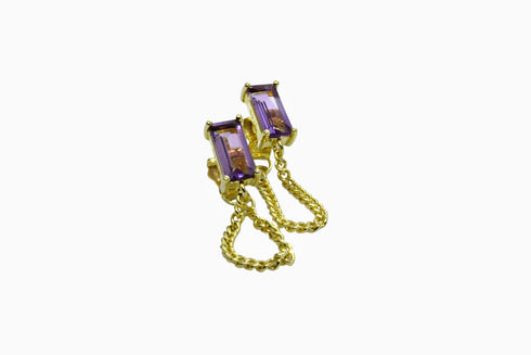 Ameya अमेय | Amethyst | Ohrstecker mit Kette | 18K Vermeil Vergoldung
