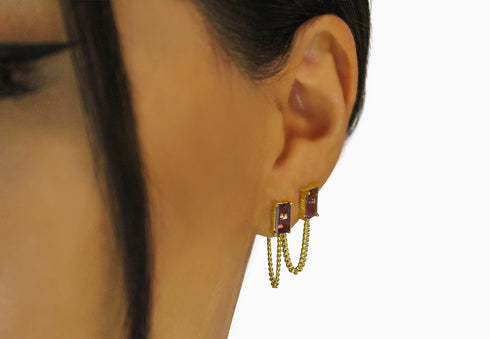 Ameya अमेय | Amethyst | Ohrstecker mit Kette | 18K Vermeil Vergoldung