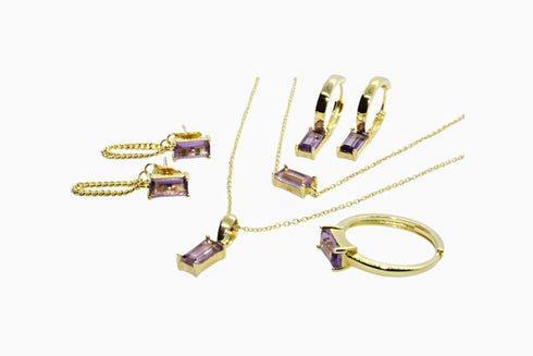 Ameya अमेय | Amethyst | Ohrstecker mit Kette | 18K Vermeil Vergoldung