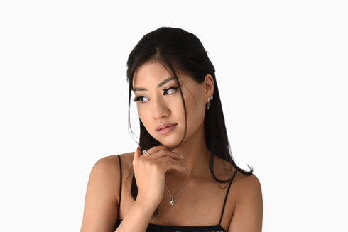 Ameya अमेय | Bergkristall | Ohrstecker mit Kette | Silber | Rhodiniert