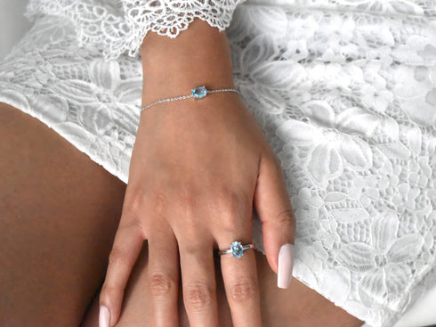 Divya दिव्या | Blue Topaz | Ring | Silver | Rhodium Plated