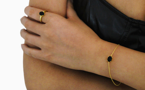 Divya दिव्या | Onyx | Armband | 18K Vermeil Vergoldung