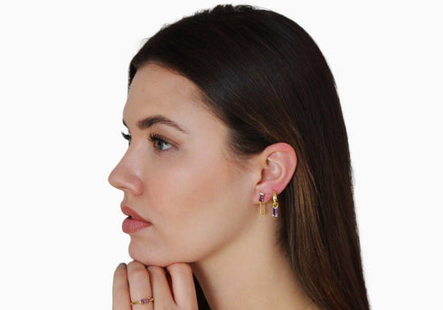 Ameya अमेय | Amethyst | Ohrstecker mit Kette | 18K Vermeil Vergoldung